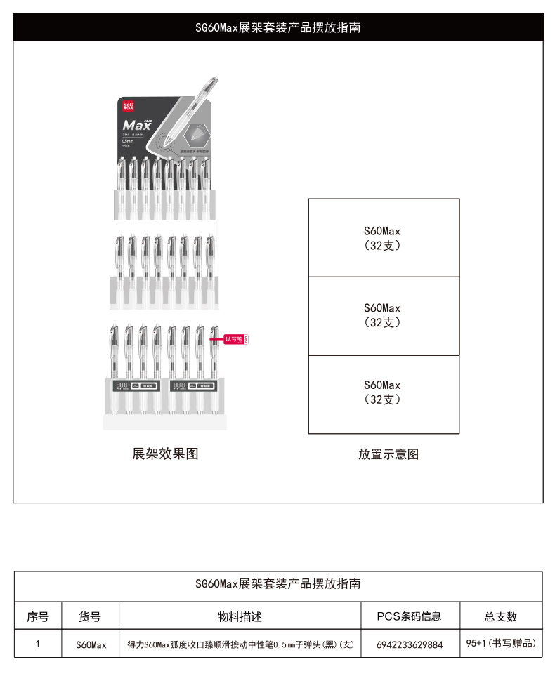 s36沙龙会SG60Max弧度收口臻顺滑按动中性笔套装(黑)(4套/件)