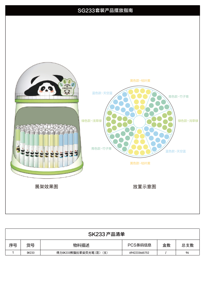 s36沙龙会SG233熊猫抗晕染荧光笔展架套装(混)(96/架)